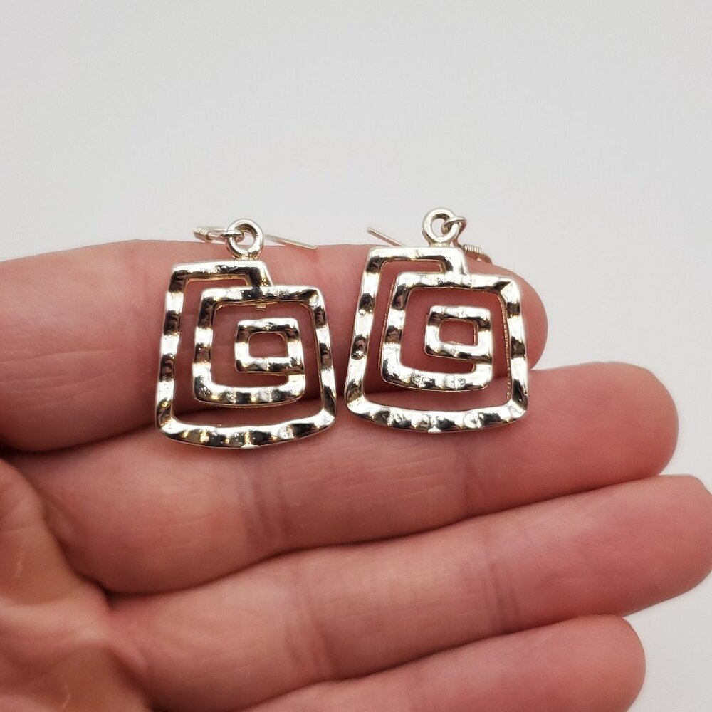 925 Sterling Silver Swirling Odd Design Hefty Dangle Earrings